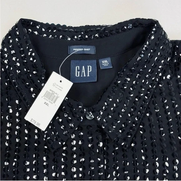 GAP black semi sheer sequin shirt XXL NWT - Picture 11 of 13